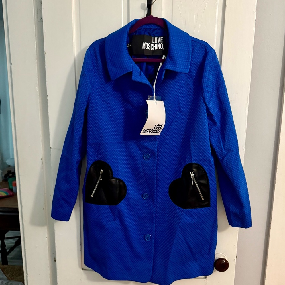 NWT RARE Love Moschino Vibrant Blue Jacket with Black Heart Accents SIZE 12